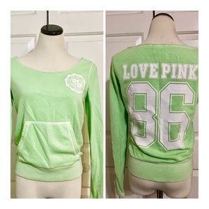 PINK Distressed Lime Green Sweatshirt